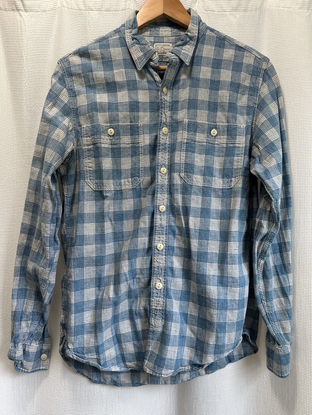 J. Crew Blue and White Plaid Chambray Button-Down Shirt, S